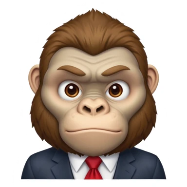 Brown haired cartoon gorilla with tufted tip of hair on the top of his head, light skin tone, heavy brows and cartoony eyes, he is a strong ape with and a red tie, but doesn't were any suit  sticker