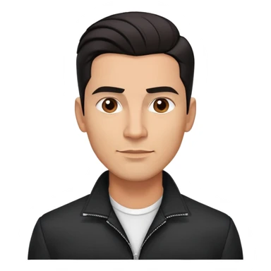 Attractive Hispanic TV host in his early 40s with light brown skin, short straight black hair slicked back with fade on sides, square handsome face with strong jawline, friendly approachable expression, wearing black jacket with white buttoned shirt underneath sticker