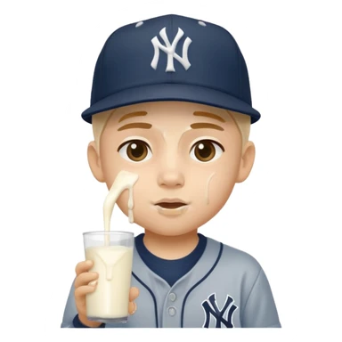 Large lightsking stylish boy with New York Yankees hat with face dripping in milk sticker