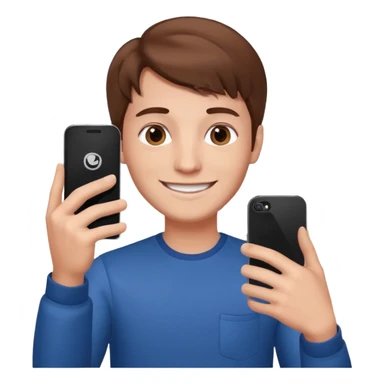 young manwith phone in histhand, happy, selfie style. @emoji sticker