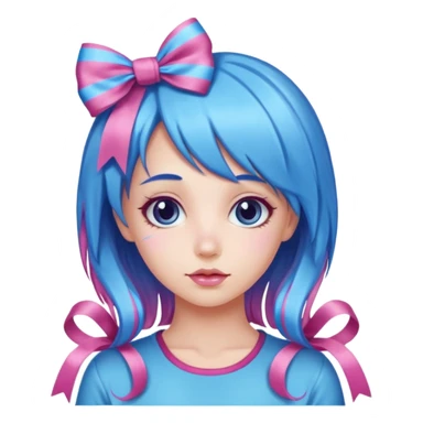 candy girl from candyland very long blue pink mixed candy hair with ribbon and no tattoo sticker