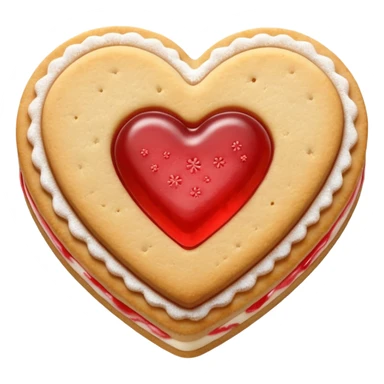 Realistic shortbread cookie in the shape of a heart with light red jelly middle filling and sprinkled powder sugar on top. sticker