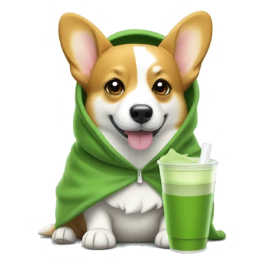 Corgi wearing hoodie drinking matcha  sticker