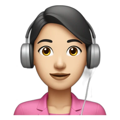 asian iranian woman Employee with white skin and black eye and headphone with microphone who is wearing pink office clothes sticker