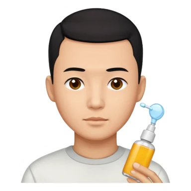 chinese man with buzz cut (black hair) doing skincare sticker