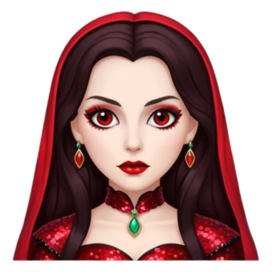 Countess Dracula with long dark brown hair, red sequin outfit  sticker