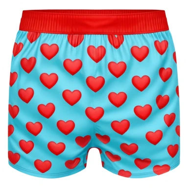 A 3D emoji of men’s boxer shorts in Apple style, decorated with bright red heart patterns. The shorts are simple with no drawstring, only an elastic waistband. Playful and fun design, glossy and smooth texture. Clean Apple-style rendering, isolated on white background.








 sticker