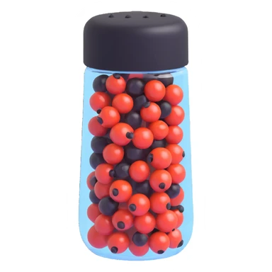 3D emoji style, transparent pepper shaker case containing only black peppercorns, no other spices, three-dimensional and realistic look, no background sticker