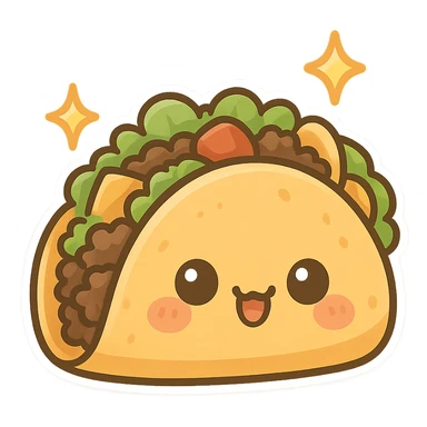 Sparkling chibi sticker style tacos, cute and exaggerated sticker