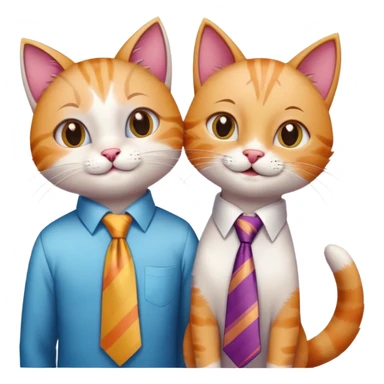 happy girl cat with eyelashes wearing a colorful necktie and happy boy cat wearing a professional necktie standing together and holding paws, both with loving expressions sticker