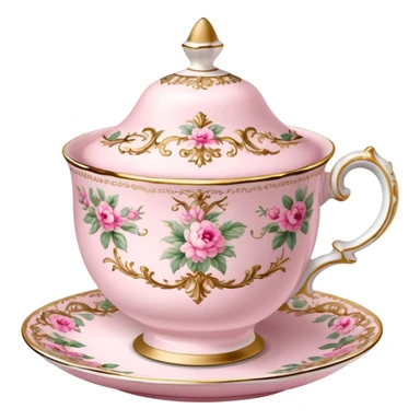  Vintage ornate rococo pale pink tea cup sticker