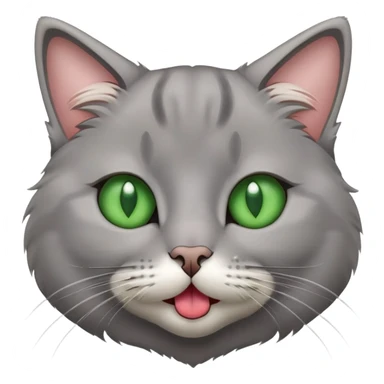 Grey cat looking at nose with tongue out green eyes sticker