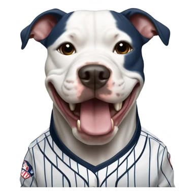 Pitbull smiling with a New York Yankees Jersey sticker
