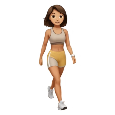 Brunette walking in scenic route in beige gym wear sticker