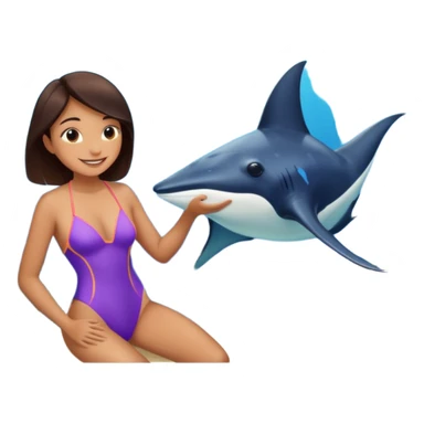 une personne qui est devant un aquarium où on peut carresser un raies menta sticker