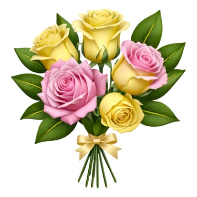 A mixed bouquet of four flowers, featuring pink roses and yellow lisianthus. sticker