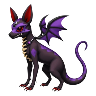 Gothic Black red purple Scaley Exotic Salandit-Umbreon-Houndoom-Fakémon-hybrid-creature (full body), 4 legs, skull face mask sticker