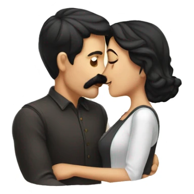 Man with dark hair and mustache kissing woman with dark hair  sticker