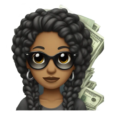 lightskin black girl with braids and curls holding money with sunglasses sticker