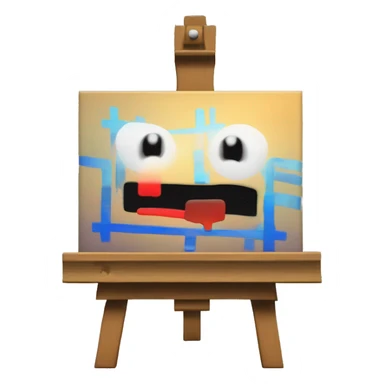 "a canvas bug" which is a painter's canvas on an easel that is glitching / 8-bit broken sticker