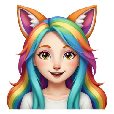 Pretty girl with long rainbow hair and big fox ears winking sticker