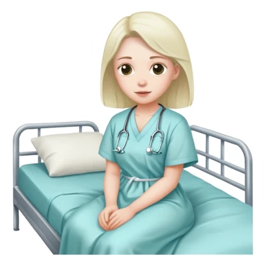 patient in a hospital gown sitting on a bed sticker