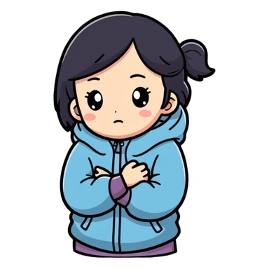 girl feeling cold, cartoonish sticker style sticker