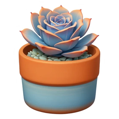 A ceramic pot in a pastel orange color, shaped like a cylinder, the pot is short and contains an Echeveria Blue Rose plant. sticker