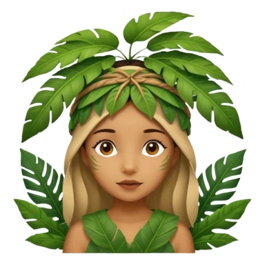 a girl with jungle wearing a large leaf headgear bye  sticker