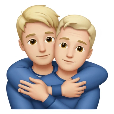 Dos personas hombres abrazandose (ambos blancos), el punto de vista es desde adelante. sticker