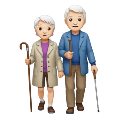 Old person with a cane and a young person walking  sticker