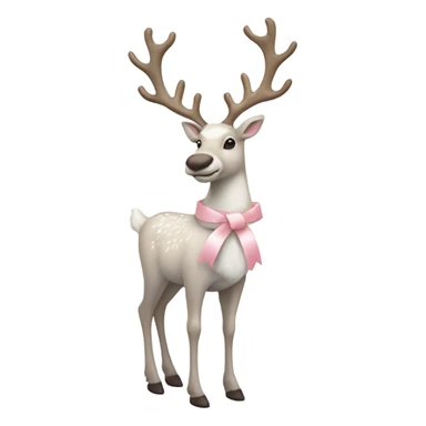white realistic reindeer full body decorated with pale pink ribbon sticker