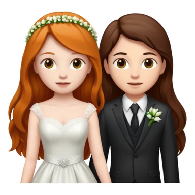 two girls getting married. one ginger with long hair in a suit. one dark haired brunette in a dress sticker