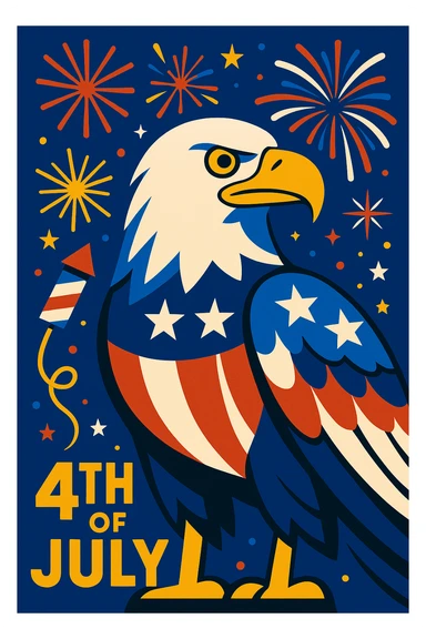 bald eagle with fireworks, patriotic, 4th of July, bold colors sticker