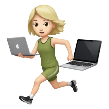 olive running holding a laptop sticker