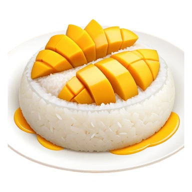 cinematic-realistic-mango-sticky-rice-dessert-emoji,-showcasing-sweet-sticky-rice-paired-with-ripe-mango-slices-and-coconut-milk-rendered-with-lifelike-detail-and-warm,-inviting-lighting sticker