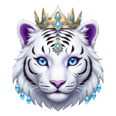 ESO Female white/black tiger khajiit leader of the umbral rose, glowing blue eyes, glowing blue 'third eye' gem; silver crown/tiara with purple gems  sticker