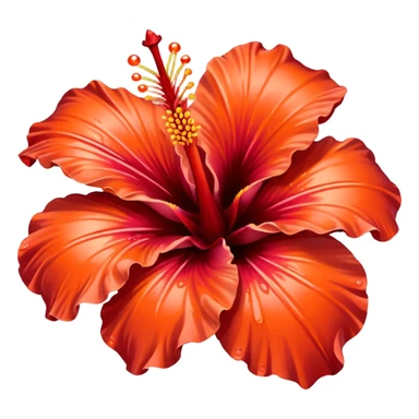 Realistic Hibiscus, vibrant color, ￼due tone red orange, high definition, dew drops sticker