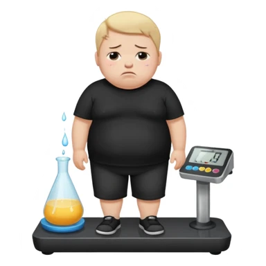 sad fat young boy in black t shirt on weight scale crying with tears on his cheeks sticker