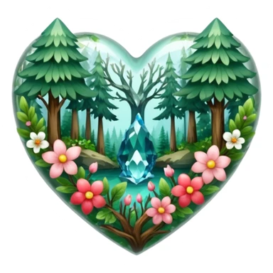 crystal heart with forest inside and floral decoration around sticker