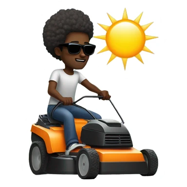 Black man with afro and sunglasses pushing a lawnmower and listening to music with sun rising in background sticker