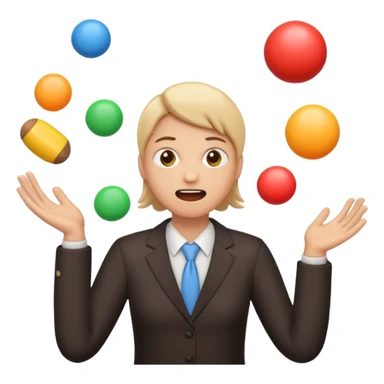 an emoji that depicts a product manager juggling work while mildly panicked and gender neutral  sticker