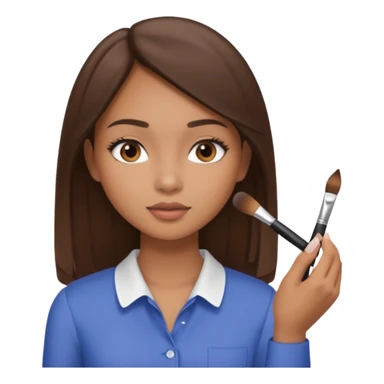 Draw a mixed-race girl applying makeup, wearing a clean girl blouse and with straight brown hair far away  sticker