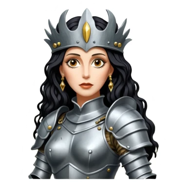 realistic cinematic actress Cher in baroque styling like Joan of Arc dirty damaged armor in a forest sticker