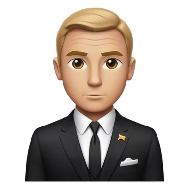 Cinematic Realistic James Bond Portrait Emoji, depicted as a suave, sophisticated secret agent in a tailored suit with a cool, composed gaze and an air of stealth and charm, rendered with crisp textures and dynamic cinematic lighting that captures his timeless espionage allure. sticker