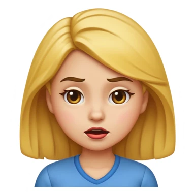 cute cartoon-style sassy elementary school girl emoji with dramatic petty look, squinting eyes, smug sarcastic expression, head tilted, lips pursed in playful smirk, one eyebrow raised, hand on hip, flipping hair, big expressive eyes, iOS emoji style sticker
