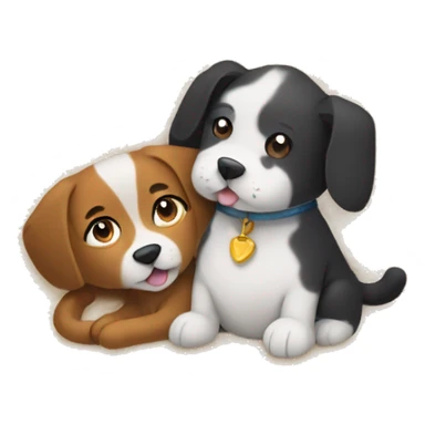 Generate an emoji of a cat and dog cuddling together on a fluffy rug, surrounded by cozy pillows, giving a warm and inviting vibe. sticker