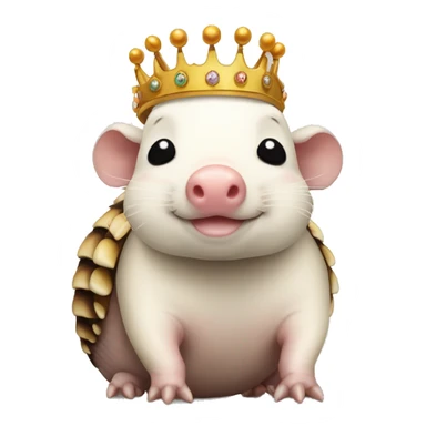  white piebald chubby round armadillo pig panda centipede armadillo wearing a crown sticker