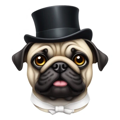 Fancy pug with monocle, tuxedo, cane, and a top hat sticker