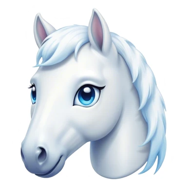 Cinematic Cute White Horse Portrait Emoji, Head tilted playfully and inquisitively, showcasing a glossy white fur with a luminous sheen and gentle, expressive blue eyes, Simplified yet irresistibly adorable features, highly detailed, glowing with a warm, friendly glow, high shine, affectionate and spirited, stylized with a touch of whimsy, bright and endearing, soft glowing outline, capturing the essence of a mischievous yet loving horse, so playful it feels like it could prance out of the screen and into your arms! sticker